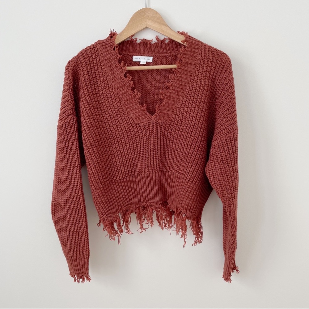 Coco + Jaimeson Fringe Crop Sweater Size Small